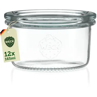 Weck Gläser 120ml – 12er Set mit Deckeln – Sturzform – robuste, stapelbare Dessertgläser, Einkoch- & Einmachgläser – klein – Weckglas ideal für Nachtisch – Made in Germany