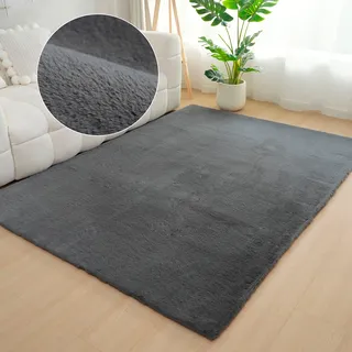 Bruno Banani Fellteppich »Rabbit 2, Kunstfell Teppich, Modern« rechteckig 25 mm Höhe Kaninchenfell-Haptik, sehr weich, Wohnzimmer, Schlafzimmer, Esszimmer, grau