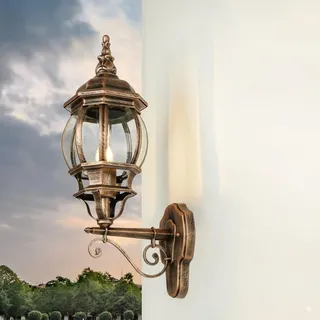 Licht-Erlebnisse Außenleuchte Wand Aluminium Glas in Kupfer Antik IP23 Terrasse Garten B:15,5 cm E27 Rustikale Laterne Außenwandlampe Balkon BREST