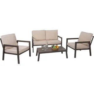 Garnitur HWC-L64, Gartenlounge Gartengarnitur Lounge-Set Sitzgruppe Sofa, Metall - Polster creme-weiß - Beige