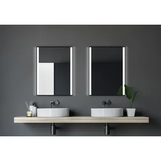 Badspiegel mit Beleuchtung Talos Lichtspiegel Black Shine 80x60 cm - feuchtraumgeeignet durch Aluminiumrahmen - Spiegel mit Beleuchtung