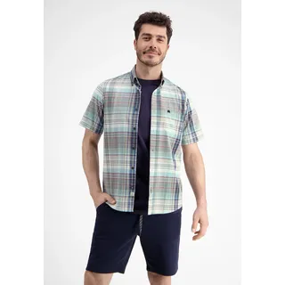 Kurzarmhemd LERROS "Halbarmhemd, kariert", Herren, Gr. S, Normalgrößen, blau (tinted aqua), 100% Baumwolle, Hemden Kurzarmhemd