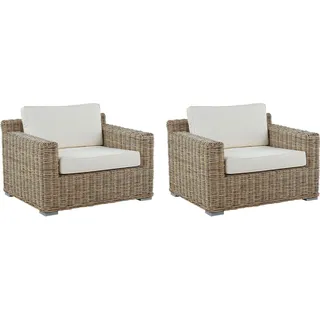 BELIANI Gartensessel Set Hellbraun Polyrattan inkl. Sitzkissen in Cremeweiß 2 Stück Modernes Design Terasse Garten - Beige, Weiß
