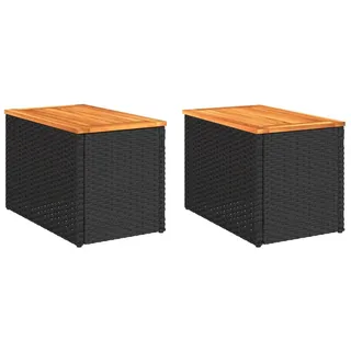 vidaXL Garten-Beistelltische 2 Stk Schwarz 55/34/37Cm Poly Rattan Holz , Kunststoff , Rechteckig,rechteckig , Säule , 34x37x55 cm , Gartenmöbel, Gartentische, Garten-Beistelltische
