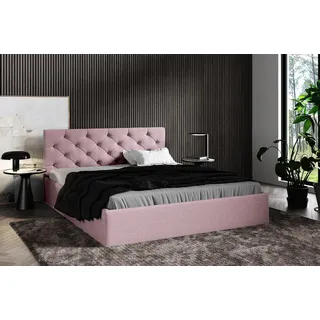 BETTSO Doppelbett Polsterbett Bett mit gesteppte Kopfstütze und Bettkasten SARA 180 x 200 cm Rosa - Rosa