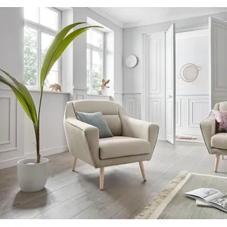 OTTO home Sessel Bille Mikrofaser 87 x 86 x 90 cm Beige mit Naht im Rückenkissen und Eiche-Beinen