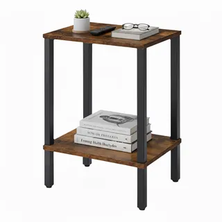 Relaxdays Beistelltisch, 2 Ablagen, Industrial Design, HxBxT: 55x38x30 cm, Wohnzimmer, eckiger Couchtisch, braun/schwarz