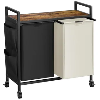 WOWLIVE Doppelter Wäschekorb mit Deckel, rollender Wäschekorb mit Rollen, aus Eisen gefertigter Wäschesortierer mit oberer Ablage und 2 abnehmbaren Taschen, große Wäscheaufbewahrung für Zimmer,