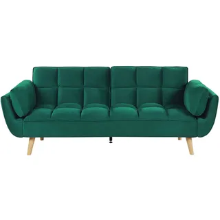 Beliani Schlafsofa 3-Sitzer Samtstoff Grün Schlaffunktion Retro Design Zierkissen Wohnzimmer - Grün, Braun