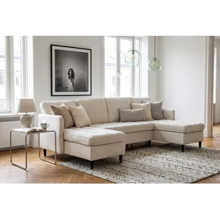 Wohnlandschaft DOREL HOME "LINDHUS, U-Form, Breite 250 cm, verschiedene Stellvarianten, Modulsofa", creme, B:250cm H:80cm T:130cm, 100% Polyester, Sofas, Wohnlandschaft, Recamiere, Stauraum, Cord und Chenille-Bezug