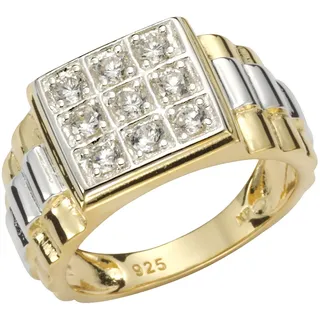 Fingerring FIRETTI "Schmuck Geschenk Silber 925 Herrenring Silberring Siegelring Pavé" Gr. 20, gelb (gelbgoldfarben, weißgoldfarben, kristallweiß), Fingerringe, Herren, 20, Silber 925 (Sterlingsilber), 2mm, Fingerring, mit Zirkonia (synth.)