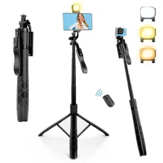 Handy Stativ, UTEBIT 1.6m Ausziehbar Selfie Stick mit Bluetooth Fernbedienung und Fülllicht, 360° Rotation Aluminium Stativ Handyhalterung, Smartphone Stativ Kompatibel mit iPhone,Android,Gopro,Kamera