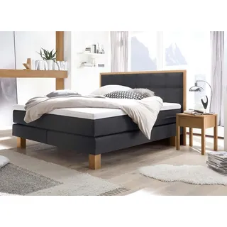 Hasena Boxspringbett »Cottage« mit gepolstertem Kopfteil, Kopfteilrahmen und Füsse aus massiver eiche braun Anthrazit, Liegefläche:140 x 200 cm, Topper:Agrea-Topper