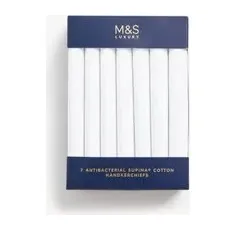 Mens M&S Collection 7pk Antibacterial Pure Cotton Handkerchiefs with Sanitized Finish® - White, White - 1SIZE