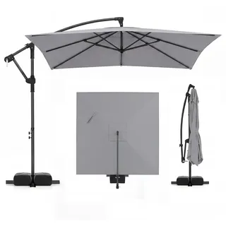COSTWAY Sonnenschirm 250 cm rechteckig, Ampelschirm mit Ständer & Kurbel, Gartenschirm, 360° drehbar, Marktschirm, Terrassenschirm Grau - Grau
