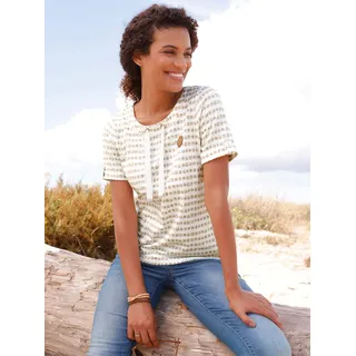 Print-Shirt CASUAL LOOKS "Print-Shirt", Damen, Gr. 42, beige, ecru, bedruckt, 95% Baumwolle, 5% Elasthan, gemustert, mehrfarbig, Rundhals, Shirts Print-Shirt