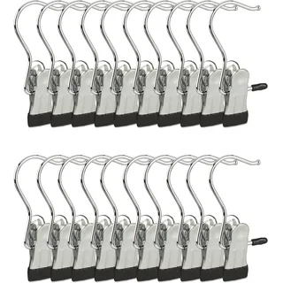 Relaxdays Stiefelklammern 20er Set Stiefelaufhängung, Wäscheklammern, 360° drehbarer Haken, silber/schwarz