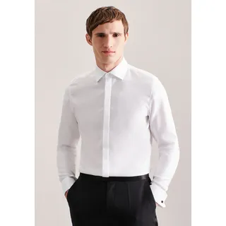 Smokinghemd SEIDENSTICKER "Shaped", Herren, Gr. XXL (46), normale Ärmellängen, weiß, 100% Baumwolle, unifarben, tailored fit, Umschlagmanschette, Hemden Smokinghemd, Shaped 1/1 Kentkragen Uni