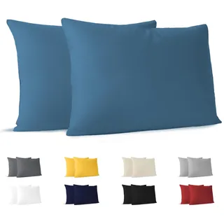 Dreamzie Kissenbezug 40x60 (Set mit 2) - 100% Jersey Baumwolle 150 g/qm Kissenbezüge -Blau - Für Kissen 40 x 60 cm - Kissenhülle - Kissenbezug - Resistent und Hypoallergen