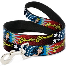Buckle-Down Hundeleine Wonder Woman Face Stars, 1,8 m lang, 2,4 cm breit, Mehrfarbig (DL-6FT-WWW011)
