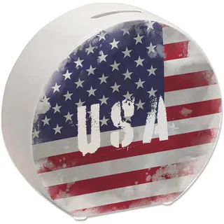 Spardose USA-Flagge im Used Look - Sparschwein für Urlauber eine schöne Sparbüchse mit der vereinigten Staaten Nationalflagge verziert um auf die Reise zu sparen