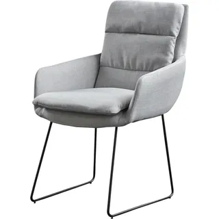 KAWOLA Stuhl VINCE Esszimmersessel Stoff hellgrau Kufenfuß schwarz - Hellgrau