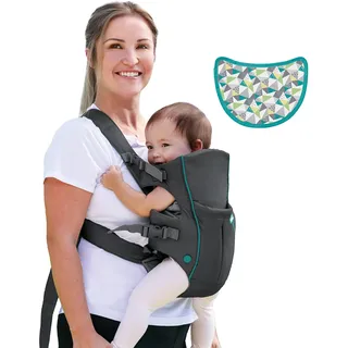 Infantino Swift Classic Babytrage, 2 Tragepositionen mit Wonder Cover Lätzchen, verstellbare Gurte, Must-have für die Erstausstattung, Babytrage für Neugeborene bis Kleinkinder 3,18–11,79 kg, Grau
