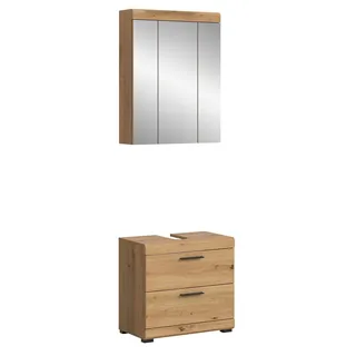 xonox.home – 2 TLG. Badkombination Scout 60x191x34 cm in Artisan & Schwarz – Set bestehend aus Waschbeckenunterschrank & Spiegelschrank – Kompaktes Möbel-Duo für kleine Badezimmer & Gäste-WCs