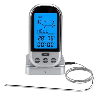 BBQ Thermometer Wireless Digital mit Fernbedienung Sonde, Essen Fleisch Ofen Grill Kochen Set, Temperaturanzeige für Barbecue Braten
