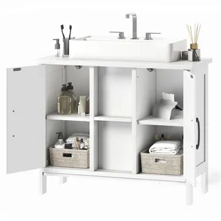 YITAHOME 70cm Waschbeckenunterschrank, Standwaschbecken Schrank mit 2 Türen, Waschtisch mit Ablage, Waschbeckenunterschrank mit U-Ausschnitt, Weiß