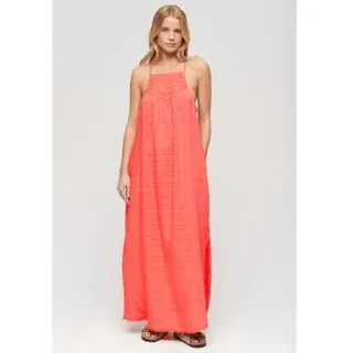 Superdry für Damen. W8011672A Langes Strandkleid Koralle mit Neckholder-Ausschnitt (S), Lässig, Viskose, Ärmellos / Hosenträger