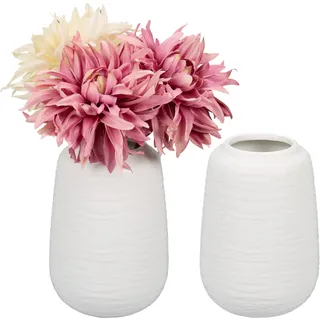 Relaxdays Vasen Set, 2 Blumenvasen, HxD: 15 x 10 cm, Frisch- & Trockenblumen, Dekovase aus Keramik, Tischdeko, weiß