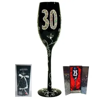 Framan Champagner-Glas für Original-Geburtstagsgeschenk, mit den Alterszahlen (30 Jahre), Schwarz