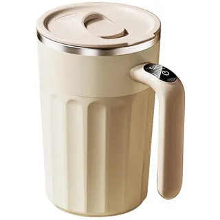 Selbstrührender Tasse mit LED-Temperaturanzeige, 450ml Automatischer Kaffeebecher mit magnetischem Rührwerk, Magnetische Kaffeetasse mit Deckel für Kaffee, Milch, Heiße Schokolade, Tee