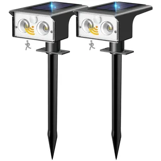 btfarm 2 Stück Solarlampen für Außen mit Bewegungsmelder, 3 Modi Solarstrahler für Außen Garten IP65 Wasserdicht Led Solar Strahler, 6500K Solarleuchten Aussen für Eingang Terrasse Treppe, Kaltweiß