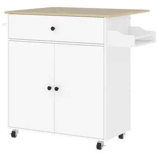 Homcom Kücheninsel Küchenwagen auf Rollen mit Klappbar Arbeitsplatte, Schublade Weiß , Holz , Nachbildung , einzeln stellbar,Küche mit Insel , 42x87x106 cm , Küchen, Küchenmöbel, Kücheninseln