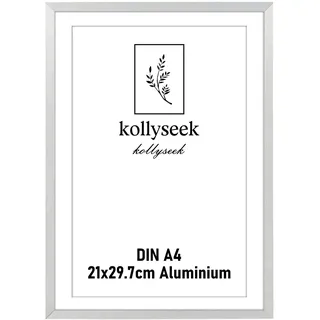 kollyseek Bilderrahmen Aluminium DIN A4 21 x 30 cm Silber Metall Posterrahmen mit bruchsicherem Acrylglas modern Fotorahmen Picture Frame mit Passepartout für Bilder Poster Fotos silbrig
