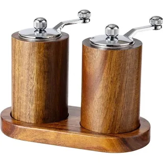 INF 2er Retro Gewürzmühle mit Akazienholz U-Basis Handmühle Set