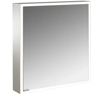 emco prime Lichtspiegelschrank, 600 mm, eine Tür, Anschlag rechts, mit verspiegelten Seitenwänden, Aufputzmodell, 949706360, Farbe: aluminium/weiss