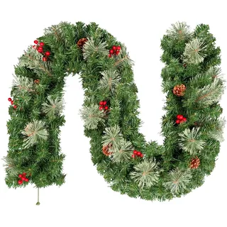 1,8 m/6 Fuß Künstliche Weihnachtsgirlande mit Tannenzapfen, Roten Beeren, Grünen Rattangirlanden, Weihnachtliche Hängetreppe/Fenster/Kamin/Wand Weihnachtsdekoration