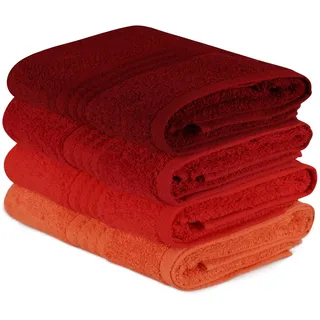 4-teiliges Handtuch-Set in Hellorange, Orange, Rot und Fuchsia