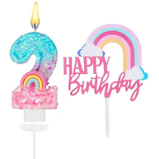 Geburtstagskerzen Zahlen 2,3D Regenbogen Kerzen Geburtstag Kuchen Deko,Kerze 2 Geburtstag Mädchen,Tortendeko Regenbogen,Geburtstagskerzen Kinder für Geburtstags Party Dekoration