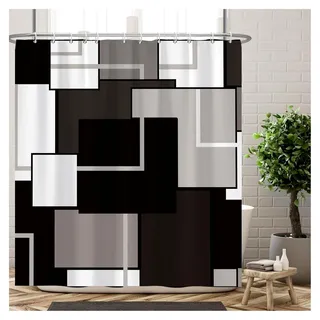 Schwarzer geometrischer Duschvorhang 180x180 cm abstrakt in Schwarz, Weiß und Grau, moderner minimalistisch Mid-Century Badezimmer Vorhang, wasserdicht