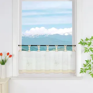Delien Scheibengardine Voile Bistrogardinen mit Schlaufen Küchen Kurzstore Stickerei »Schmetterling« Transparente Durchstangenzug Stores Gardine Kurzvorhang BxH 120x45cm,Sand