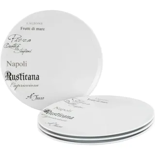 CreaTable Pizzateller "Europa Gustoso, Pizzateller 33 cm 4-tlg" Teller Set, Vielseitig einsetzbar, Dezente Dekoranlage, weiß