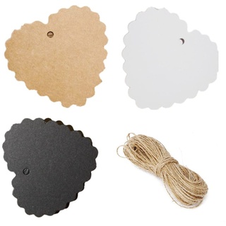 CHSYOO 300x Kraftpapieranhänger, braune, weiße und schwarze Geschenkanhänger, 6,5X6CM Herz-Lesezeichen-Karte und 10M natürliches Juteseil für Hochzeit, Weihnachten, Party-DIY-Dekoration