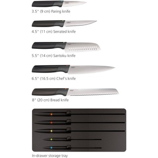 Joseph Joseph Elevate Knives Store 5-teiliges Messer-Set mit Schubladen-Aufbewahrungseinlage, Black