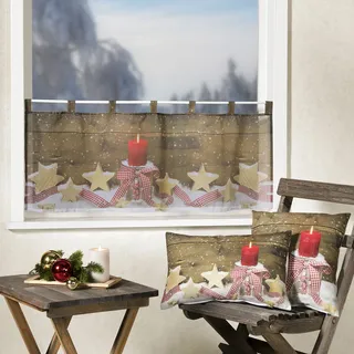 Dekokissen WECKBRODT "Holzsterne" Gr. 1, braun (multi, bedruckt), B:30cm L:50cm, Polyester, Dekokissen_Sitzkissen_Kissenhüllen, Dekokissen, Velour, Weihnachten, Kissenhülle ohne Füllung, 1 Stück