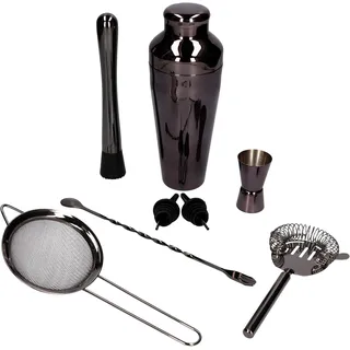 Whiskey Rocks Edelstahl Cocktail Set - Professionelle Barkeeper Set mit Paris Shaker 600 ml, Jigger, Messbecher, Stößel & mehr - Drink Mixer Bar & Cocktail Zubehör - Spülmaschinenfestes - Schwarz