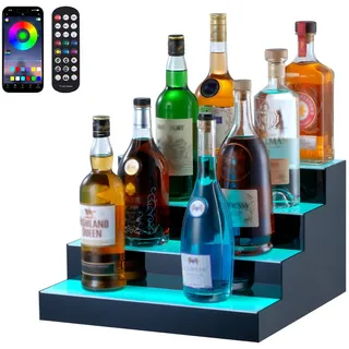 Vevor Barregal Weinregal, LED-beleuchtetes Hausbarregal mit RF-Fernbedienung und App-Steuerung, 4 stufiges Getränkebeleuchtungsregal aus Acryl, 406 x 400 x 241 mm Weinflaschenständer Freistehend
